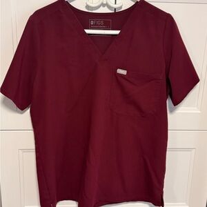 Figs Burgundy V-Neck Scrub Top